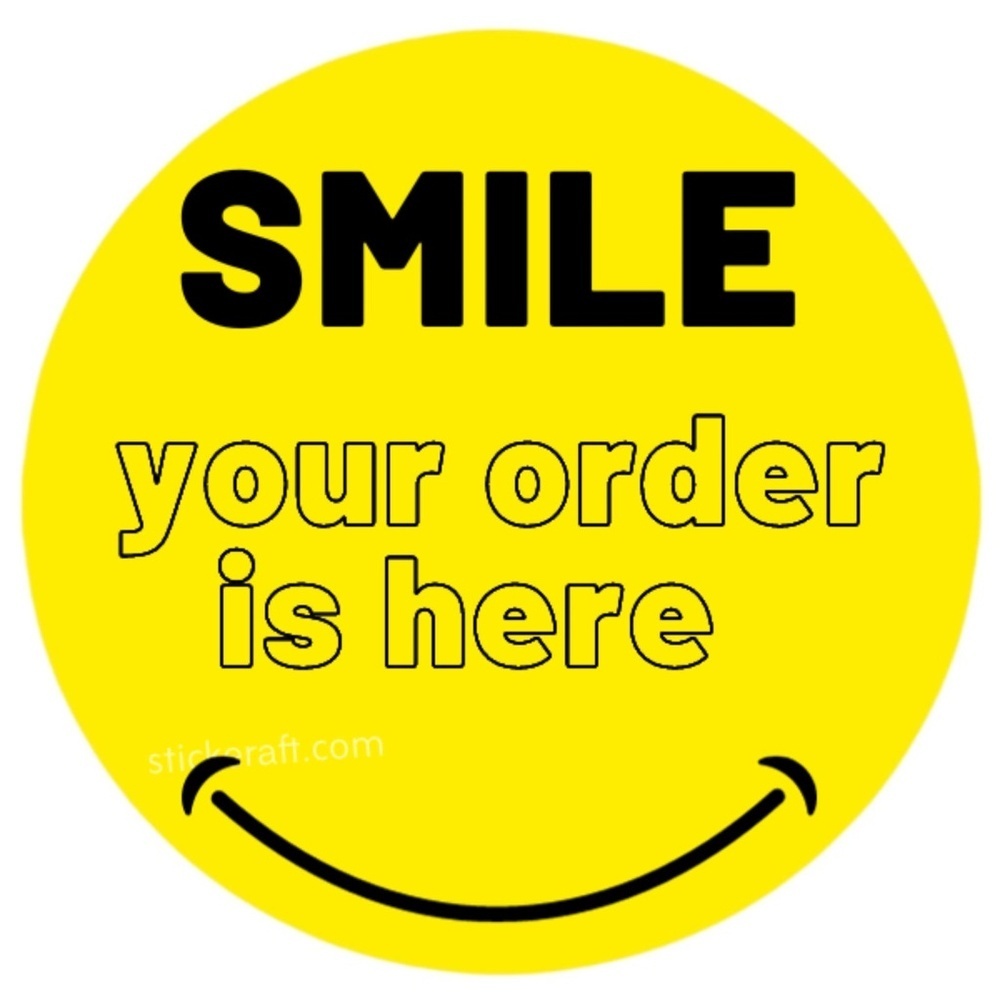 Smile Your Order Is Here Stickers - Round Packaging Labels - 100 Pcs Pack